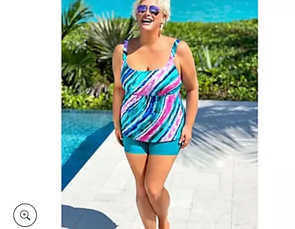 Kim Gravel x Swimsuits For All Scoop Neck Tankini Set w/ Bike Shorts Size 8 NEW